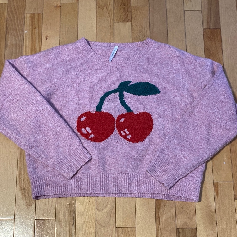 Dreamers Pink Sweater with Red Cherry Intarsia